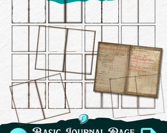 Basic Journal Page Overlays | background | junk journal | scrapbook | ephemera | PNG | Canva | Vintage Borders | Ink Edges | Layer | Stitch