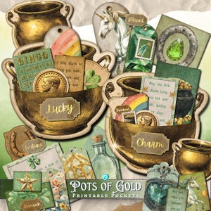 Kit de poche pour carnet de bord Pots of Gold | album de découpures | PNG transparents | Saint-Patrick | porte-bonheur | imprimable | Cricut | fabrication de cartes