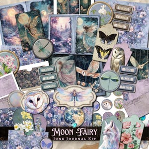 Moon Fairy Junk Journal Kit | Junk Journal | Sammelalbum | digital | Ephemera | Wald | Jahrgang | floral | Druckbar | Eule | Libelle
