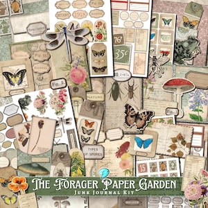 The Forager Paper Garden Junk Journal Kit | digitaal | natuur | plakboek | kortstondig | vintage | vlinder | afdrukbaar | Entomologie | plantkunde