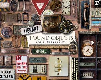 Found Objects Vol. 1 印刷可能なエフェメラ | デジタル | ジャンクジャーナル | スクラップブック | アンティーク | キーホール | Cricut | 装飾 | カード作り