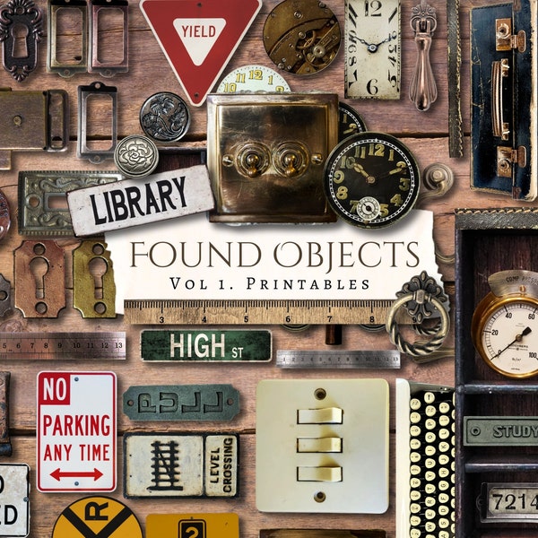 Found Objects Vol. 1 printable Ephemera | digital | junk journal | scrapbook | antique | keyhole | Cricut | embellishment | card making