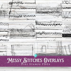 Lot de tampons numériques superposés Messy Stitches | en détresse | journal indésirable | album de découpures | éphémères | millésime | détresse | texturés | coudre | économiseur d'encre