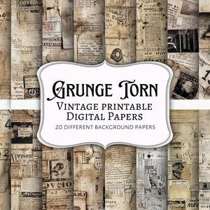 Grunge Torn Vintage Printable Digital Papers: Scrapbook Paper, Printable Paper, Shabby Papers, Vintage Paper, Vintage Background