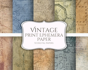 Vintage Print Ephemera Paper / digital / diario basura / álbum de recortes / fondo / envejecido / antiguo / Papel / viejo / manchado / café / té