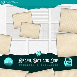 Graph Dot and Line Overlays | Templates | background | junk journal | scrapbook | PNG | Canva frame | vintage | printable | ruled | bullet