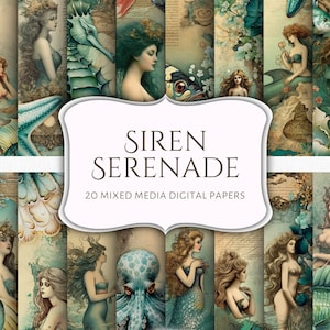 Siren Serenade Vintage druckbare digitale Papiere: Scrapbook-Papier, bedruckbares Papier, Schäbiges Papier, Vintage-Papier, Vintage-Hintergrund