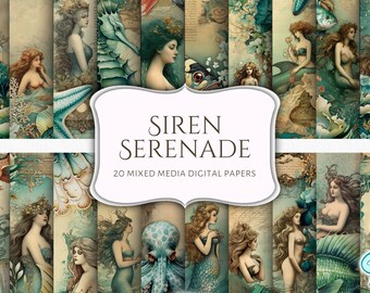 Siren Serenade Vintage Printable Digital Papers: Scrapbook Paper, Printable Paper, Shabby Papers, Vintage Paper, Vintage Background