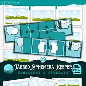 Tabbed Ephemera Keeper Template | junk journal | scrapbook | ephemera | Printable | ink saver | card making | CANVA frame | overlay | Pocket
