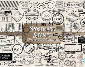 Postmark Stamps SVG & PNG bundle | digital | overlay | distressed | junk journal | scrapbook | ephemera | vintage | ink | print | postcard