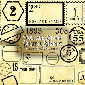 Briefmarke Set | digital | Auflage | beunruhigt | Junk Journal | Sammelalbum | Ephemera | Jahrgang | Druckfarbe | Druck | Postkarte