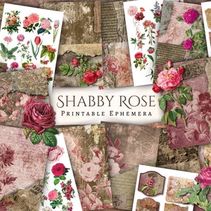 Shabby Rose Printable Ephemera | florals | antique | vintage | scrapbook | digital paper | journal pages | printable | shabby chic | pastel