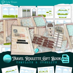 Szablon książki upominkowej „Travel Roulette” | dziennik śmieci | album ze zdjęciami | efemeryda | Do druku | oszczędzanie tuszu | tworzenie kartek | rama CANVA | nakładka