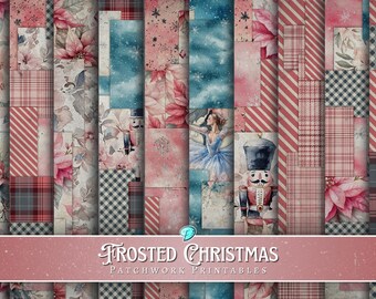 Frosted Christmas Patchwork Printables | Ephemera | Junk Journal | Scrapbook | Pink | Winter | xmas | Nutcracker | Digital | card maker