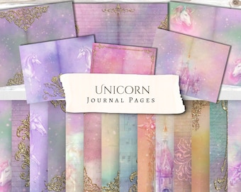 Unicorn Printable Journal Pages | scrapbook | digital | vintage | fantasy | card making | ephemera | pink | horse | fairy tale | magic