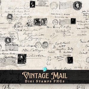 Sellos digitales de correo vintage / digitales / superpuestos / desgastados / diario basura / álbum de recortes / efímeras / vintage / PNG / carta / escritos a mano