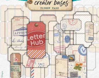 Creator Bases Ticket Tags | overlay | distressed | junk journal | scrapbook | ephemera | vintage | distress | PNG | blank | tag