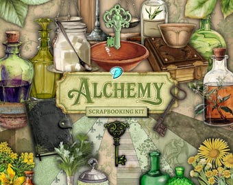 Alchemy Scrapbooking Kit | junk journal | scrapbook | digital | ephemera | vintage | Clipart | Paper | Card Making | Graphics | Botany