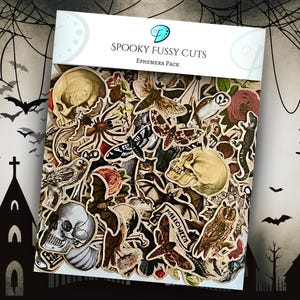 Spooky Fussy Cuts ephemera pack | junk journal | scrapbook | card making | toppers | die cuts embellishments | vintage | halloween | skull