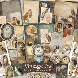 Vintage Eulen Junk Journal Kit | Ephemera | antik | Jahrgang | Sammelalbum | digitales Papier | Journal Seite | Ausdruckbar | botanische | Waldland