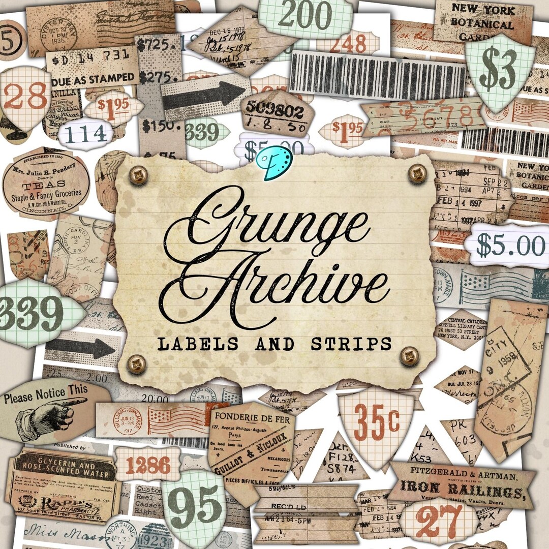 Grunge Archive Labels and Strips Printable Ephemera | Digital | Overlay ...