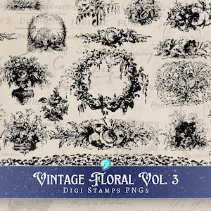 Vintage Floral digi Stamps Vol. 3 | digital | overlay | distressed | junk journal | scrapbook | ephemera | vintage | ink | print | flower