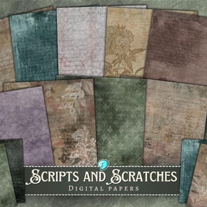 Scripts and Scratches Digital Paper: Scrapbook, Printable, Vintage Background, Ephemera, Junk Journal, Card Making, Steampunk, Grunge