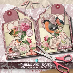 Birds and Roses Pink Mini Wardrobe Folio Kit | Printable | vintage | ephemera | Journal DIY | Shabby Chic | Junk Journal Kit | Valentines