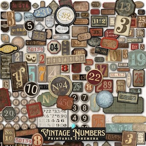 Folhas de itens efêmeros para impressão com números vintage | Antigo | Envelhecido | Para impressão | Diário de sucata | Álbum de recortes | Criação de cartões | etiquetas | número | dígito