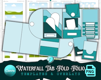 Wasserfall Tab Fold Folio Vorlage | Junk Journal | Sammelalbum | Ephemera | Druckbar | Farbsparer | Kartengestaltung | CANVA Rahmen | überziehen