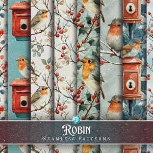 Rotkehlchen Nahtlose Digitale Papiere | Ephemera | Jahrgang | Sammelalbum | digitales Papier | Ausdruckbar | botanische | Vogel | Junk Journal | Weihnachten