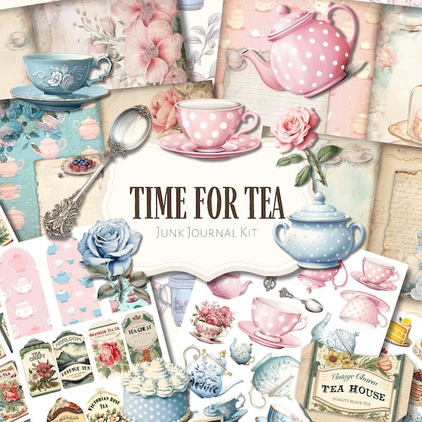 Time for Tea Junk Journal Kit | ephemera | antique | vintage | scrapbook | digital paper | journal pages | printable | shabby chic | pastel