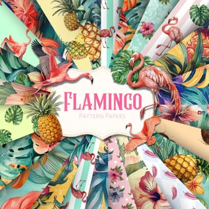 Papier à motif numérique Flamingo | éphémères | millésime | album de découpures | revue | imprimable | Tropicale | Motifs | fabrication de cartes | floral | Plage