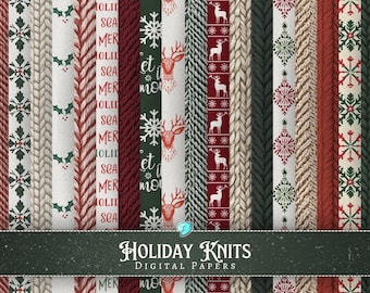 Holiday Knits Pattern Papers | digital | ephemera | junk journal | scrapbook | background | antique | Nutcracker | Christmas | Xmas Festive
