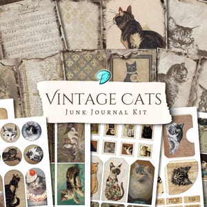 vintage Kit de journal indésirable pour chats | album de découpures | numérique | Imprimable | fabrication de cartes | éphémères | Amoureux des chats | Ronronnement | Félin | scrapbooking | livre