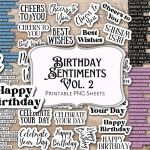 Sentiments d'anniversaire Vol. Paquet de 2 | album de découpures | fabrication de cartes | millésime | éphémères | imprimable | Journal indésirable | Cricut | PNG | Cartes de voeux