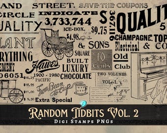 Random Tidbits Vol. 2 Digi Stamps | digital | overlay | distressed | junk journal | scrapbook | ephemera | vintage | ink | print | Library