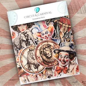 Tijdelijk pakket circus en carnaval | junkjournaal | plakboek | kaarten maken | kaarttoppers | stansvormen | versieringen | benodigdheden | vintage