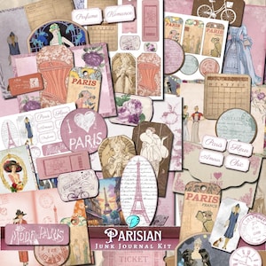 Kit de diario basura parisino / scrapbooking / efímeras digitales / fabricación de tarjetas / vintage / imprimible / París / francés / chic / romance / Francia