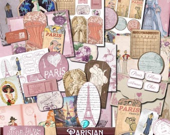 Parisian Junk Journal Kit | scrapbooking | digital ephemera | card making | vintage | Printable | Paris | French | Chic | Romance | France