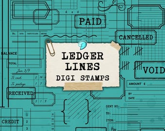Ledger Lines Digi Stamps PNG bundle | digital | overlay | junk journal | scrapbook | ephemera | vintage | ruled | grid | mail | postage