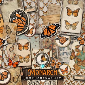 Monarch Junk Journal Kit | kaarten maken | plakboek | digitaal | vlinder | kortstondig | vintage | Afdrukbaar | papillon | vlinders | vleugels