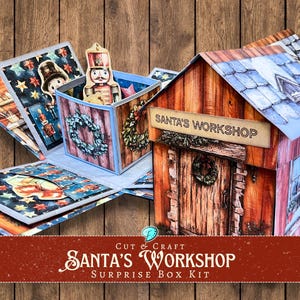 Kit de boîte surprise de l'atelier du père Noël à découper et fabriquer | millésime | album de découpures | numérique | revue | fabrication de cartes | Noël | Festif | tutoriel