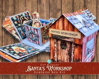 Cut and Craft Santa&#39;s Workshop Surprise Box Kit | vintage | scrapbook | digital | journal | card making | Christmas | Festive | tutorial