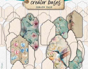 Creator Bases Ornate Tags | overlay | distressed | junk journal | scrapbook | ephemera | vintage | distress | PNG | blank | tag