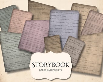 Storybook Journal Cards and Pockets| digital | ephemera | junk journal | scrapbook | story | aged | old | antique | wonderland | alice
