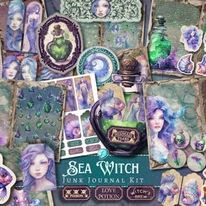 Meer Hexe Junk Journal Kit | Jahrgang | Ephemera | Junk Journal | Sirene | digitales Papier | Sammelalbum | maritim | Ausdruckbar | Ozean | Trank