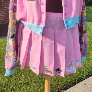 Patch Collector plus size pleated skirt- Pastel kawaii fashion, Decora, fairy kei, spank kei, made to order, magical girl, magical boy