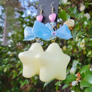Kawaii Puffy Star Earrings: Jumbo Star, Heart & Bow