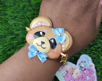 Beary Sweet Charm Bracelet for kawaii, hime and lolita fashion. Cute bear bracelet with jumbo faux pearls and bows